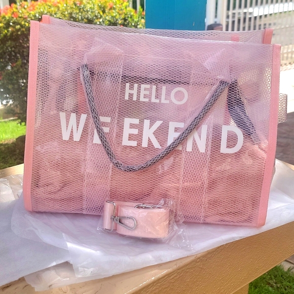 Beautiful Transparent Tote Bags Large Capacity. Simple Letter Print Shoulder Bag - Picture 6 of 11